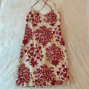 Maggy London Red Floral Spaghetti Crisscross‎ Dress with beading